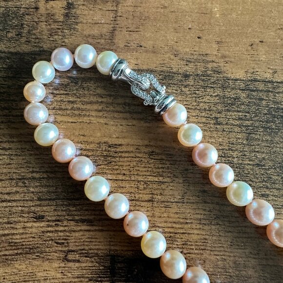 David Yurman Bijoux Pastel Pink & White Pearl Necklace w/ Diamonds - 9mm - 16" - Picture 5 of 14